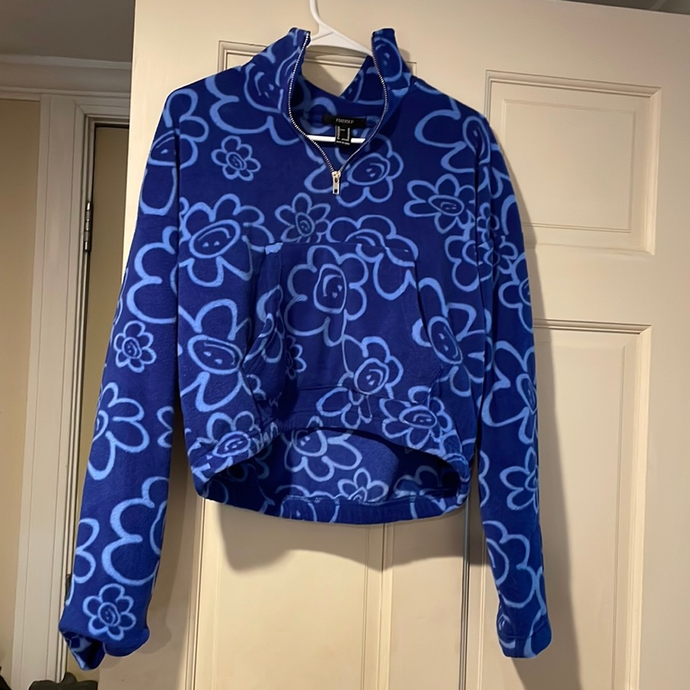 Forever 21 cropped flower fleece quarter zip